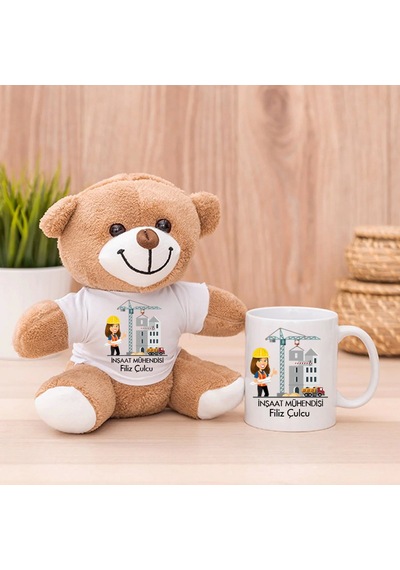 Inşaat Mühendisine Hediye Peluş Ayıcık Ve Kupa Bardak