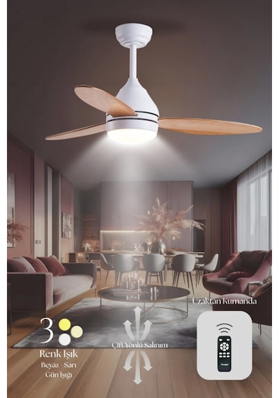 Hoogar Süper Sessiz 3 Renk Uzaktan Kumandalı Dimmer Ayarlı Özel Bambu 95 CM Kanatlı Tavan Vantilatörü BL Isınmaz Motor