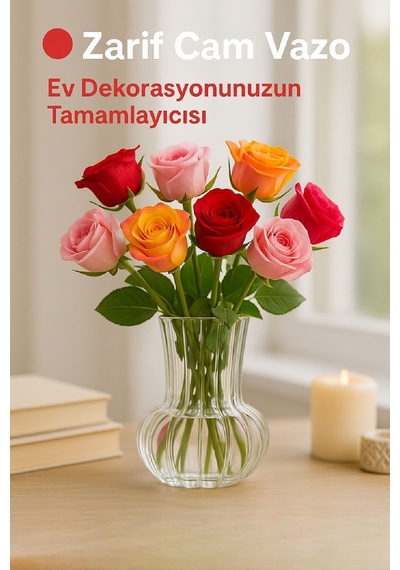 El Yapımı Şeffaf Cam Vazo Papatya, Gül, Lilyum İçin Dekoratif Vazo 12 Cm Diğer