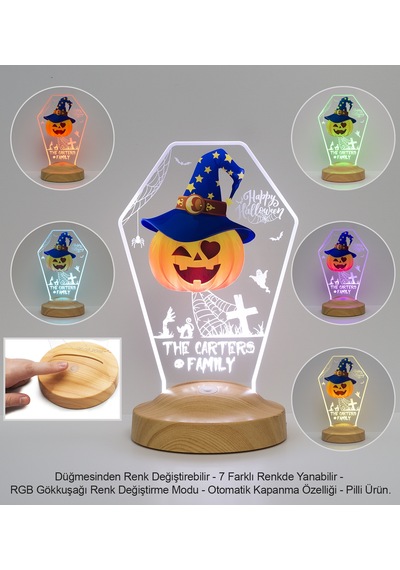 Halloween Şapkalı Bal Kabağı Cadılar Bayramı Hediyesi Led Lamba