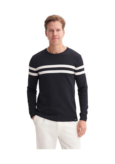 Cazador Slim Fit Viskon Kumaş Basic İki Çizgili Bisiklet Yaka Kazak Lacivert