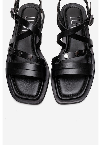 Luvishoes Poole Siyah Hakiki Deri Çok Bantlı Kadın Sandalet