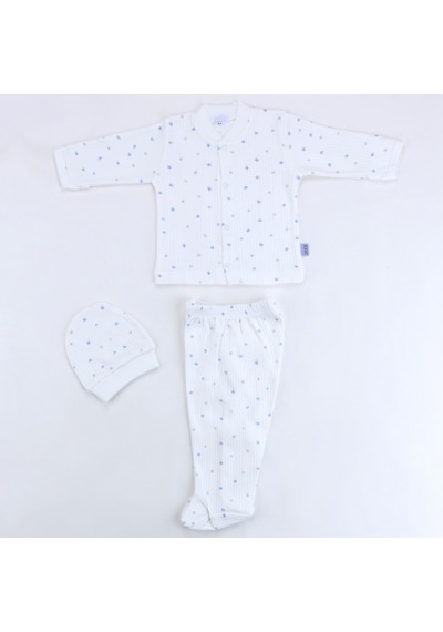 Sebi Bebe Nokta Çiçek Pijama Takımı 9148 Ekru-mavi