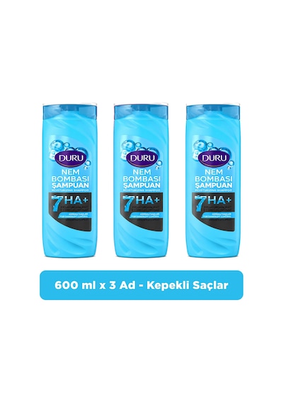 Duru Nem Bombası Şampuan 600 Ml Kepeğe Karşı Etkili 3 Lü Tüm Saçlar