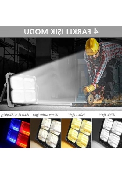 Güneş Enerjili Portatif Led Projektör, 200w Taşınabilir Sokak Aydınlatması Açık Lacivert
