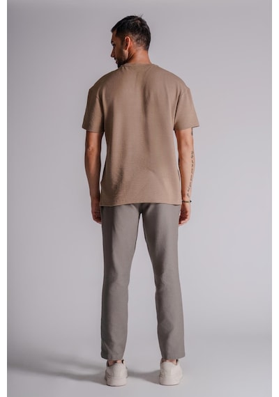Erkek Yandan Cepli Beli Lastikli Keten Dokulu Relaxed Fit Jogger Pantolon Haki Haki