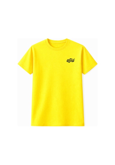 Unisex Bisiklet Yaka Original Yazılı Pamuklu Rahat Kalıp Baskılı Oversize T-shirt Sarı