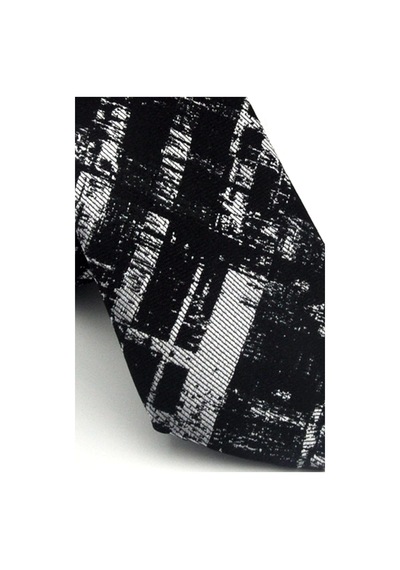 Gaffy Beyaz Desenli Siyah Dokuma Kumaş Mendilli Slim Fit Kravat // Sdk-2601-1 Siyah