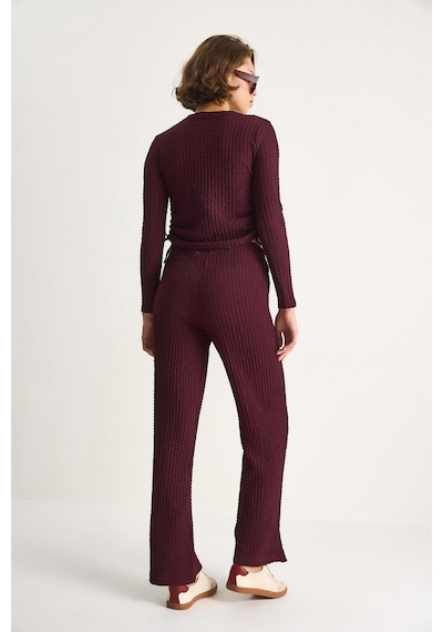 Shade Kadın Yanları Bağlamalı Crop Beli Lastikli Yüksek Bel Pantolonlu Bürümcük Takım 8075 60284110 - Mürdüm Shade Kadın Yanları Bağlamalı Crop Beli Lastikli Yüksek Bel Pantolonlu Bürümcük Takım 8075 60284110 - Mürdüm