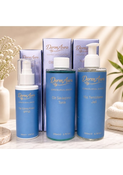 Dermaura Premium Günlük Cilt Bakım Seti Temizleme, Tonik Ve Spf 50+ Güneş Koruması İle 3 Adımlı Bakım Rutini