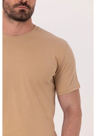 Sabri Özel Kahve %100 Pamuk Bisiklet Yaka Düz Renk Basic T-shirt