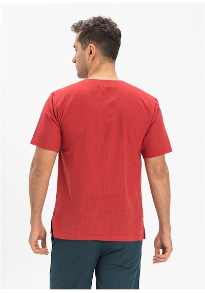 Kısa Kol Şile Bezi Zımbalı Erkek Tshirt Kırmızı 3051