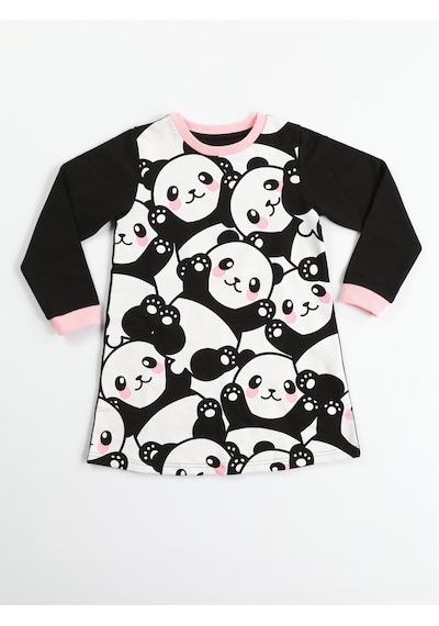 Pandas Kız Çocuk Baskılı Siyah Elbise-siyah Siyah