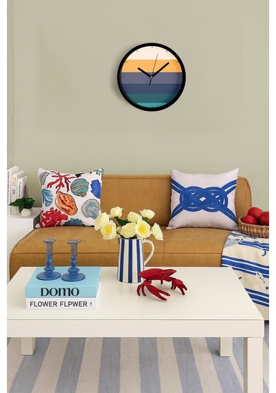 Renkli Çizgili Modern Tasarım Duvar Saati - 25cm - Önü Camlı Siyah Kasa - Sessiz Mekanizma-jh0445 Siyah