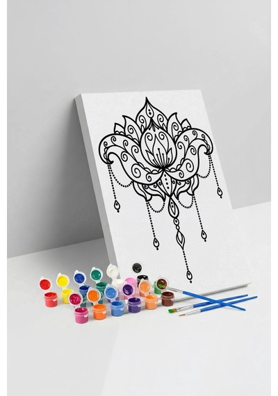 Lotus Çiçeği Desenli Mandala Tuval Boyama Seti 40x50 Cm