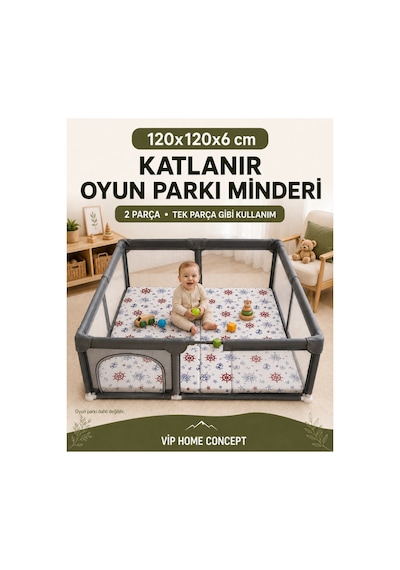 Oyun Alanına Uygun Katlanabilir Sünger Oyun Parkı Minderi Bebek Yatağı - Marin 120x120x6 CM