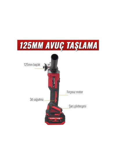 Haktaş Hkt507 Yeni Nesil Kırmızı Işıklı 5li Kömürsüz Akülü Makine Seti 21v 3ah Kırıcı Delici Matkap, 800nm Somun Sıkma, Vidalama, Led Işık, Avuç Taşlama
