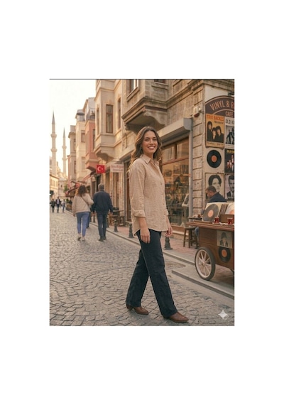 Zdnjeans Kadın Taş Rengi Rahat Kesim Keten Gömlek Bej