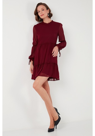 Lela Regular Fit Dik Yaka Büzgülü Astarlı Mini Bayan Elbise 611El345 Bordo Lela Regular Fit Dik Yaka Büzgülü Astarlı Mini Bayan Elbise 611El345 Bordo