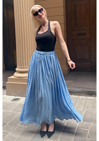 Madmext Bebe Mavisi Vual Kumaş Basic Kadın Uzun Boy Kadın Etek Mg2366 Bebe Mavisi