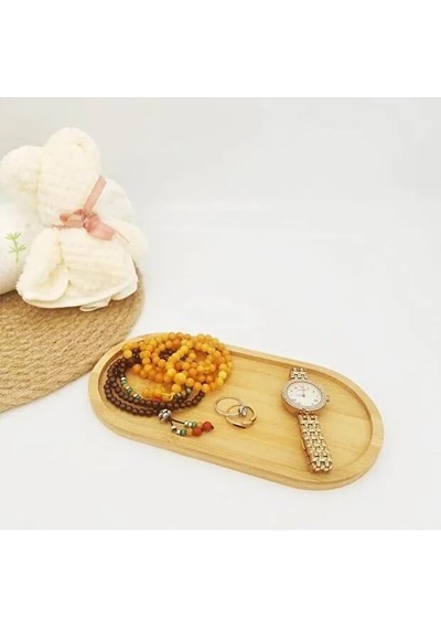 Oval Doğal Bambu Sunum Tabağı - 23x12 Cm Yuvarlak Hatlı Düz Servis Tepsisi - Sushi, Tatlı Ve Kahve Sunumluk Diğer