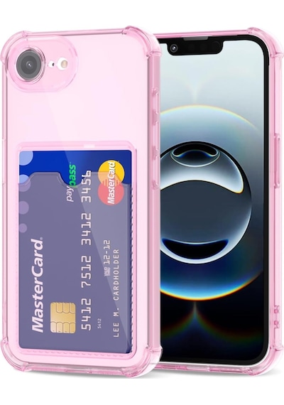 Teknomoda Apple Uyumlu iPhone 16e Kılıf Kartlıklı Anti Şok Korumalı Şeffaf Silikon Pembe 16e Pembe