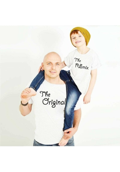 Tshirthane - Remix Baba Oğul Kombini Tişört Giyim Beyaz