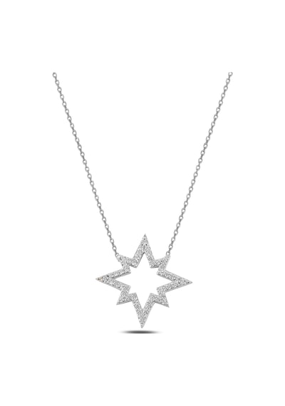 Çekirdekjewelry Rodyum Kaplama Yıldız Kolye 925 Ayar Gümüş Taşlı Kadın Kolye Gri