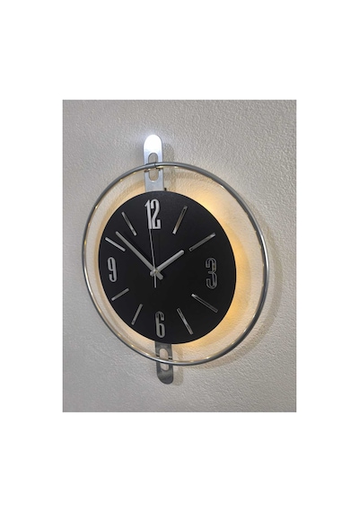 Pey Aksesuar 50x70 Cm Metal Ahşap Ve Işığın Muhteşem Uyumu Duvar Saati Dekoratif Metalik