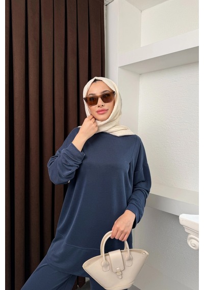 Mihran Butik Kalina Model İthal Pike Kumaş Cep Detaylı Kadın Takım Lacivert