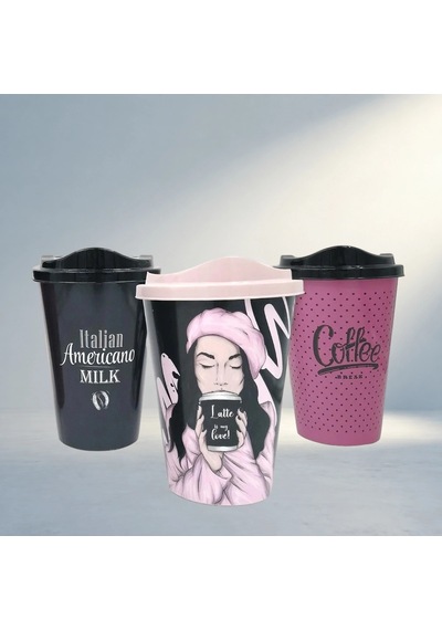 Dekoratif Kapaklı Kahve Bardağı Seti 3 Adet Plastik