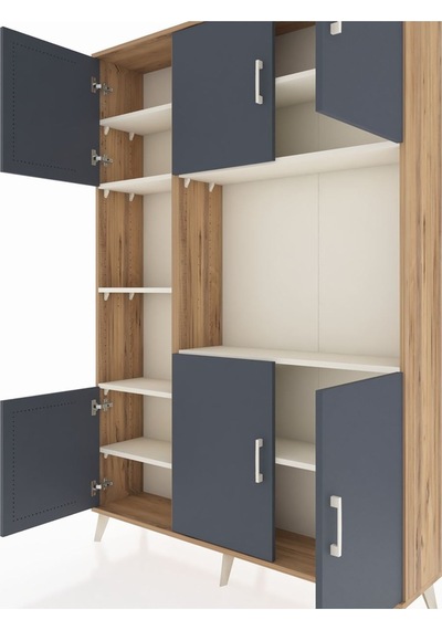 Arges Dolap 9 Raflı 6 Kapaklı 132x30x195 Çam-antrasit/aytaşı Çam