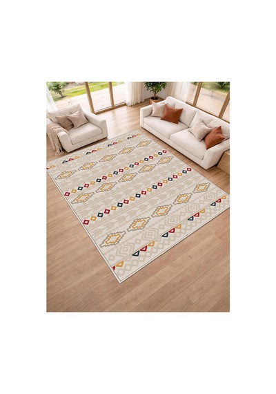 STY Home Krem Dijital Baskı Halı Kaymaz Tabanlı Yıkanabilir Halı Yolluk Salon Halısı132