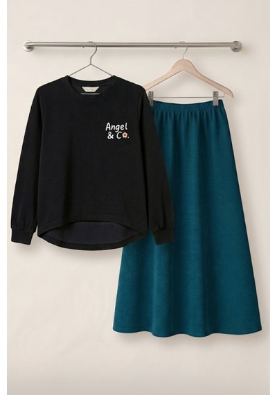 Angel&co. Girls Clothing Kız Çocuk Siyah Sweat Petrol Maksi Etek Basic Takım Çok Renkli - 870724994 Çok Renkli