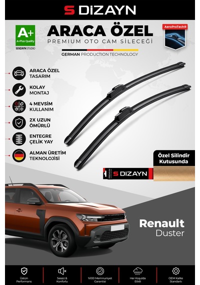 S-dizayn Renault Duster Ön Cam Silecek Seti 2024 Üzeri Premium Araca Özel 60-45 Cm A+ Kalite