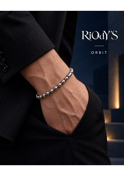 Riody's Orbit Erkek Bileklik Parlak Çelik Top Zincir Geçme Kilitli Modern Tasarım Gri Gümüş