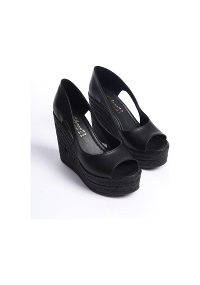 Asmi Shoes Kadın Dolgu Topuklu Ayakkabı Rahat Yüksek Topuklu 11cm Siyahhh Siyah