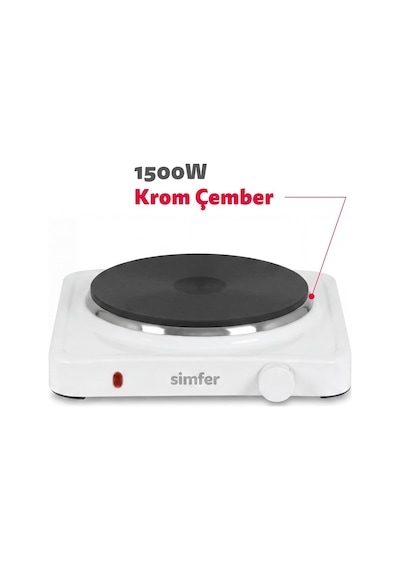 Simfer HP1500W Beyaz Hot Plate Tek Gözü Elektrikli Ocak