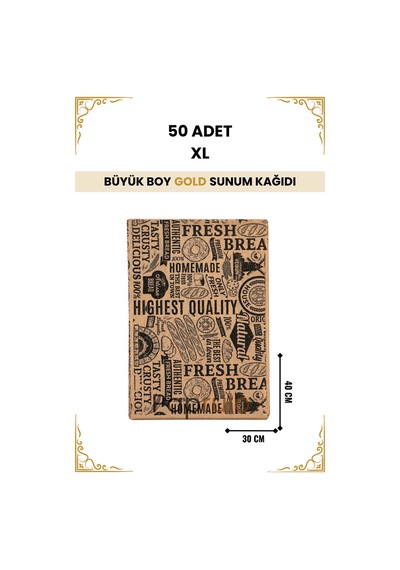 Büyük Boy Gazete Desen Sunum Kağıdı Xl 40x30 Cm Gold Kalite 50 Adet