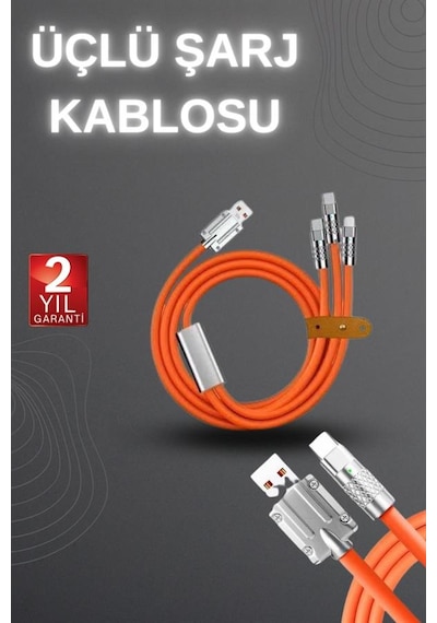 120w Hızlı Şarj Kablosu Turuncu Yüksek Güç Kapasitesi Çoklu Şarj Girişi -