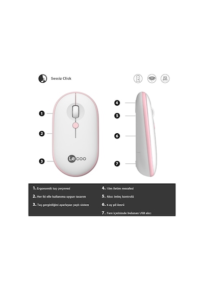 Lecoo WS212 Kablosuz 1600DPI 4 Tuşlu Optik Mouse