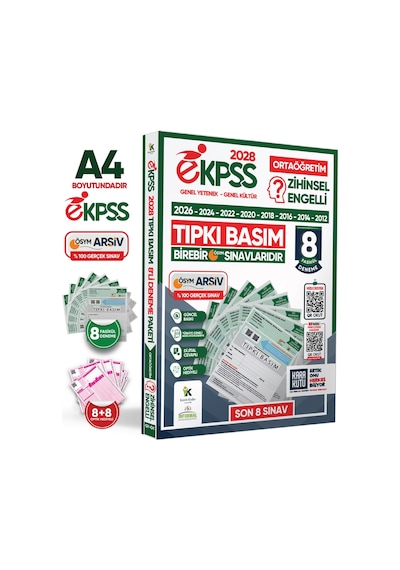 2028 EKPSS Ortaöğretim Zihinsel Engelli ÖSYM Çıkmış Soru Tıpkı Basım 8li Kitapçık TG Deneme Paketi