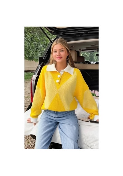 Flex Fashıon Kadın Polo Yaka Trend Oversize Popüler Triko Kazak Sarı Sarı - 744392241 Sarı - 744392241 Sarı Flex Fashıon Kadın Polo Yaka Trend Oversize Popüler Triko Kazak Sarı Sarı - 744392241 Sarı - 744392241 Sarı