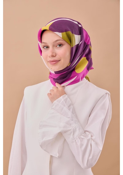 Silk Home Aura Eşarp 140001-18 Fuşya, Yağ Yeşili, Sarı,gümüş, Mor