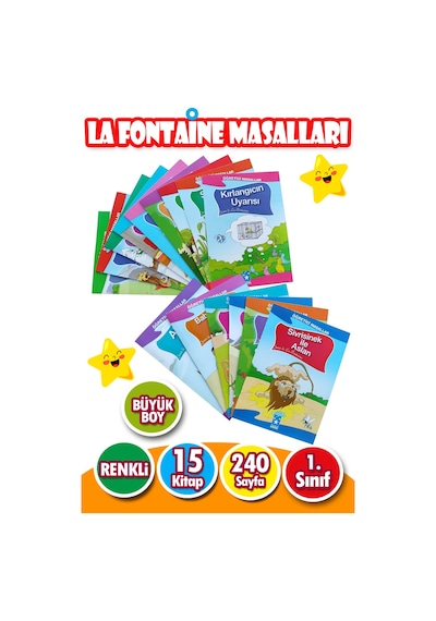 La Fontaine Masalları Seti 1. Sınıflar İçin Büyük Boy Resimli 15 Kitap
