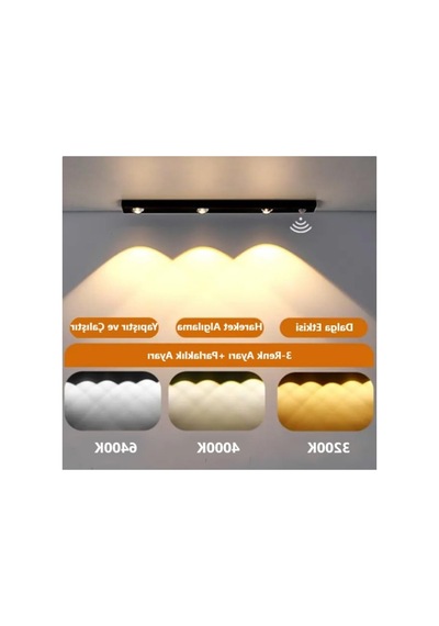 Harekete Duyarlı Led Gece Lambası, 40 Cm Uzunluğunda, Usb Şarjlı 10 Parça Siyah