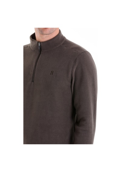 Hatemoğlu Regular Fit Düz Tam Boy Fermuarlı Polar Sweatshirt Haki