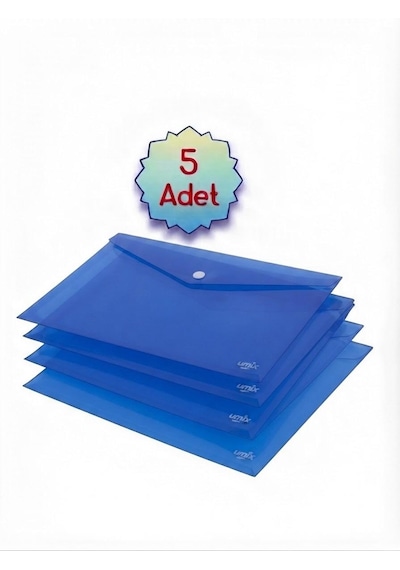 Saygılıofis Mavi A4 Çıtçıtlı Dosya Şeffaf Renkli Zarf Dosya 5 Adet 20x30 Cm Çıt Çıtlı Dosya