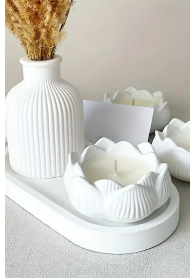 Bernami Mumluk Şamdanpinterest 3 Lü Set Dekoratif Tealight Lotus Çiçeği Mumluk + Dekoratif Çizgili Vazo+ Dekoratif Tabak Diğer