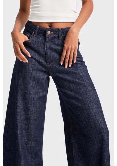 it's basic Kadın İndigo Renk 7w5-50 Palazzo Fit %100 Koton Dökümlü Kumaş Denim Jean